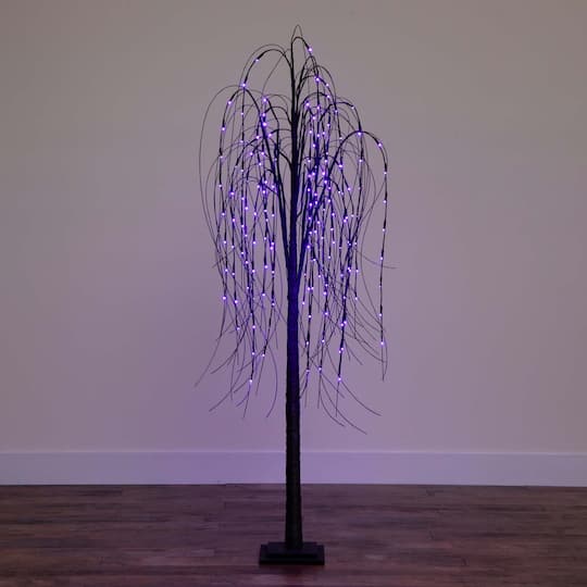 6ft. Orange & Purple LED Pre-Lit Halloween Black Willow Artificial Fall Tree